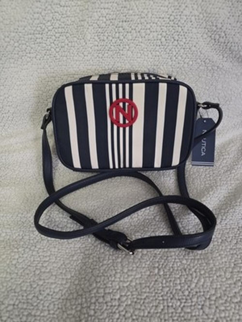 Nautica Cameta Crossbody Bag Port Of Call Indigo Stripe Blue White Red Logo New